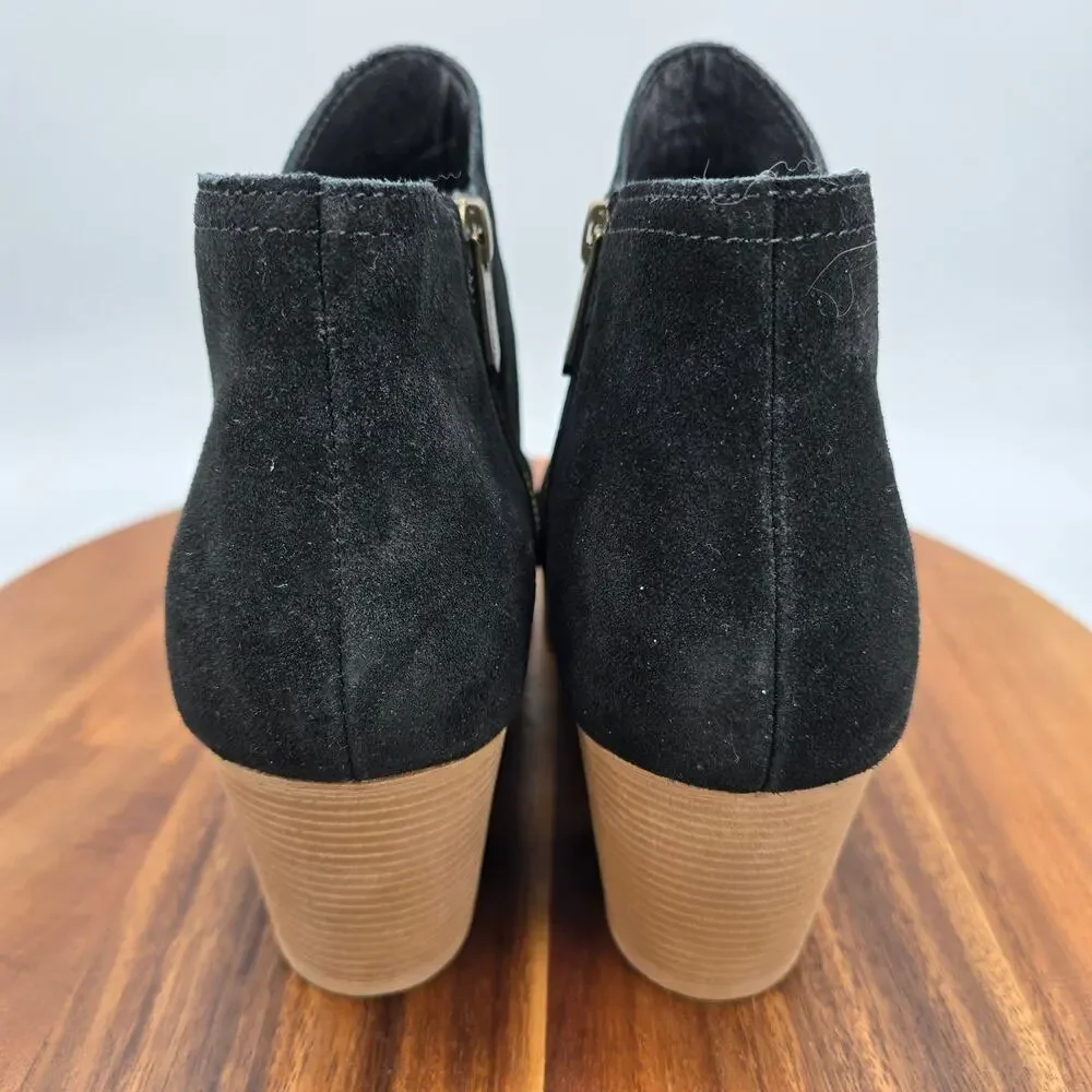 Skechers Boots Women's 8 Black Suede Leather Block Heel Side Zip Comfort Booties